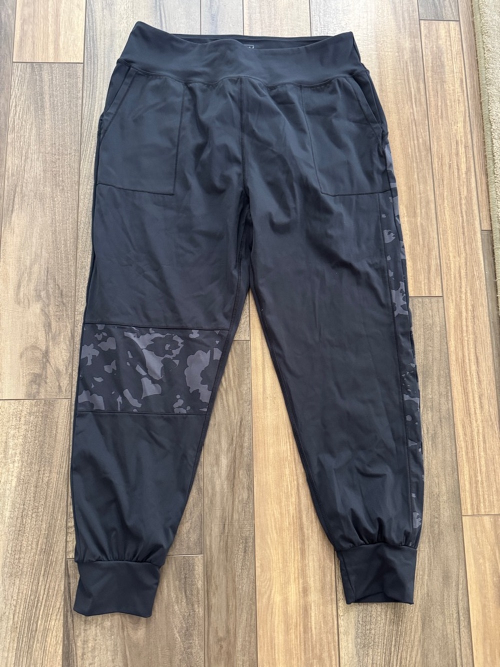 Black Women's Jogger Pants with Subtle Camouflage Panels